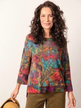 Habitat Clothes to Live In Women Medium Multicolor Watercolor Knit Sweater Boho